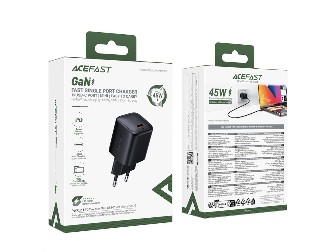 Acefast A119 GaN PD 45W USB-C Wall Charger - Black