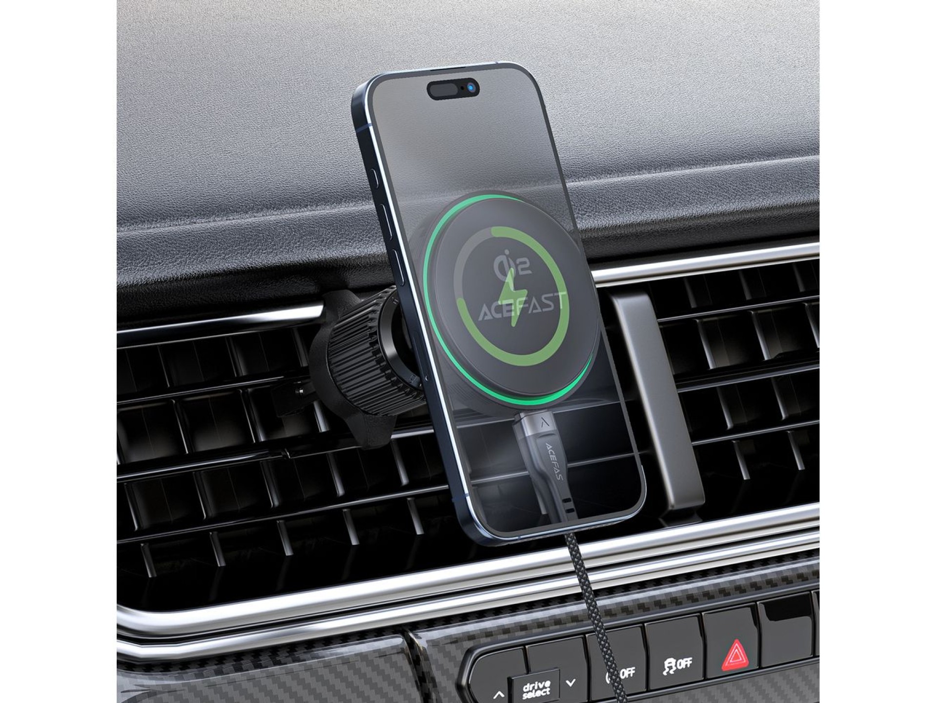 Suporte veicular Acefast D33 com carregador magnético Qi2 de 15 W para saída de ar - Preto
