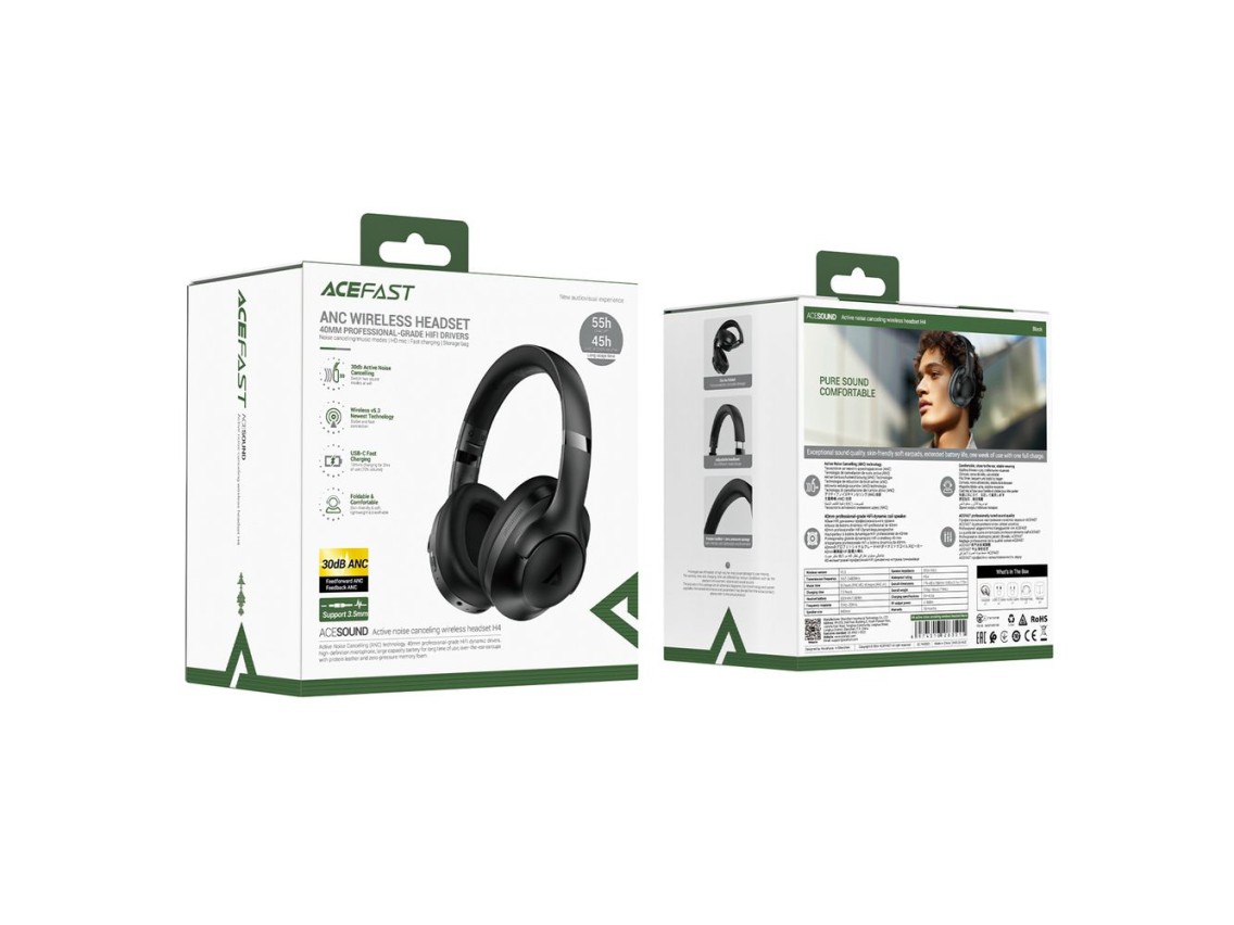 Auriculares inalámbricos con cancelación activa de ruido Acefast H4 negros