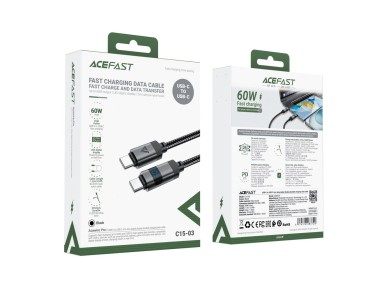 Acefast C15-03 USB-C - Cabo USB-C com DisplayPort 480Mb/s 60W 1,2m - Preto Acefast C15-03 USB-C - Cabo USB-C com DisplayPort 480Mb/s 60W 1,2m - Preto