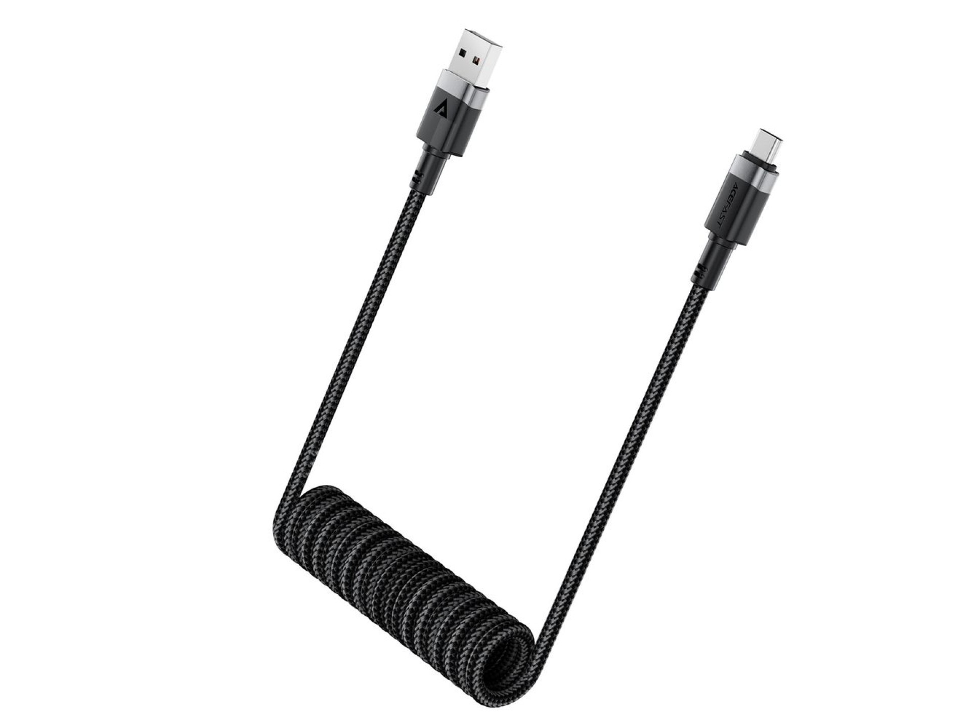 Cabo Acefast C14-04 USB-A para USB-C com mola, 480 Mb/s, 3 A, 1,2 m - Preto