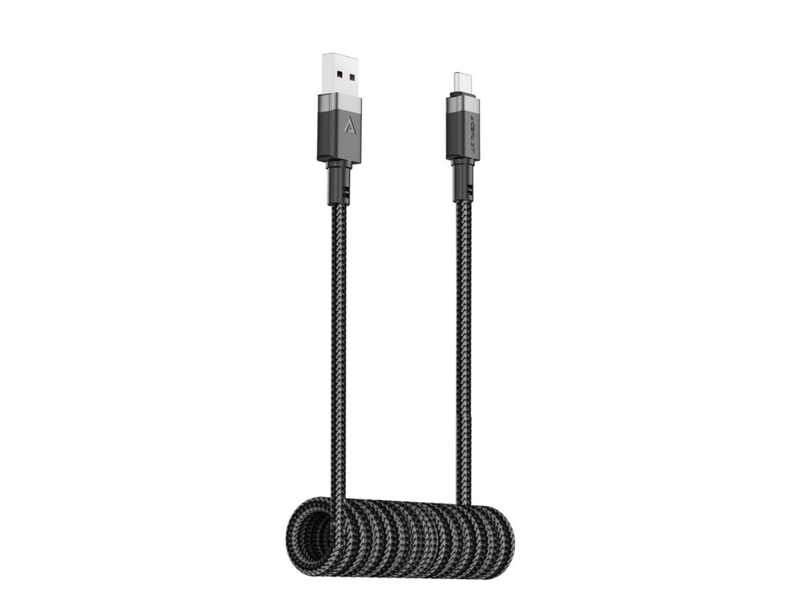 Cabo Acefast C14-04 USB-A para USB-C com mola, 480 Mb/s, 3 A, 1,2 m - Preto
