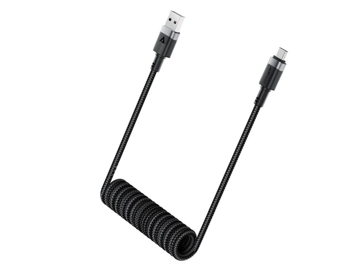 Cabo Acefast C14-04 USB-A para USB-C com mola, 480 Mb/s, 3 A, 1,2 m - Preto