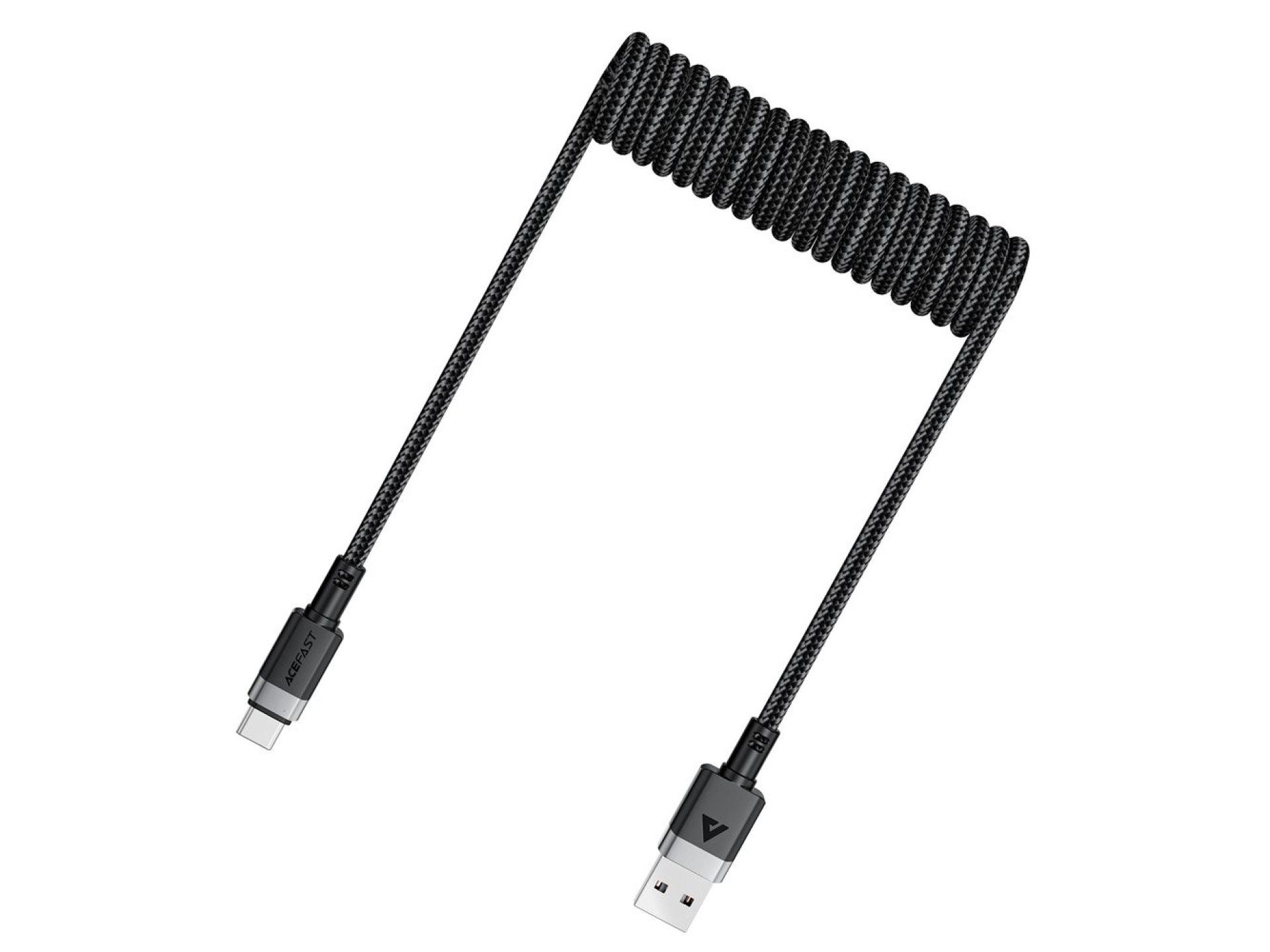 Cabo Acefast C14-04 USB-A para USB-C com mola, 480 Mb/s, 3 A, 1,2 m - Preto