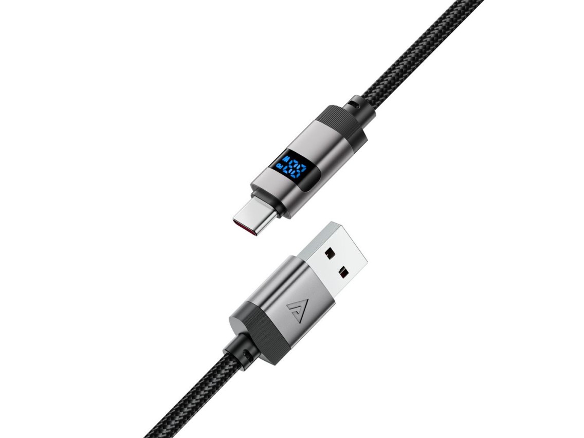 Cable USB-A - USB-C Acefast C15-04 con pantalla, 480 Mb/s, 66 W, 1,2 m - Negro