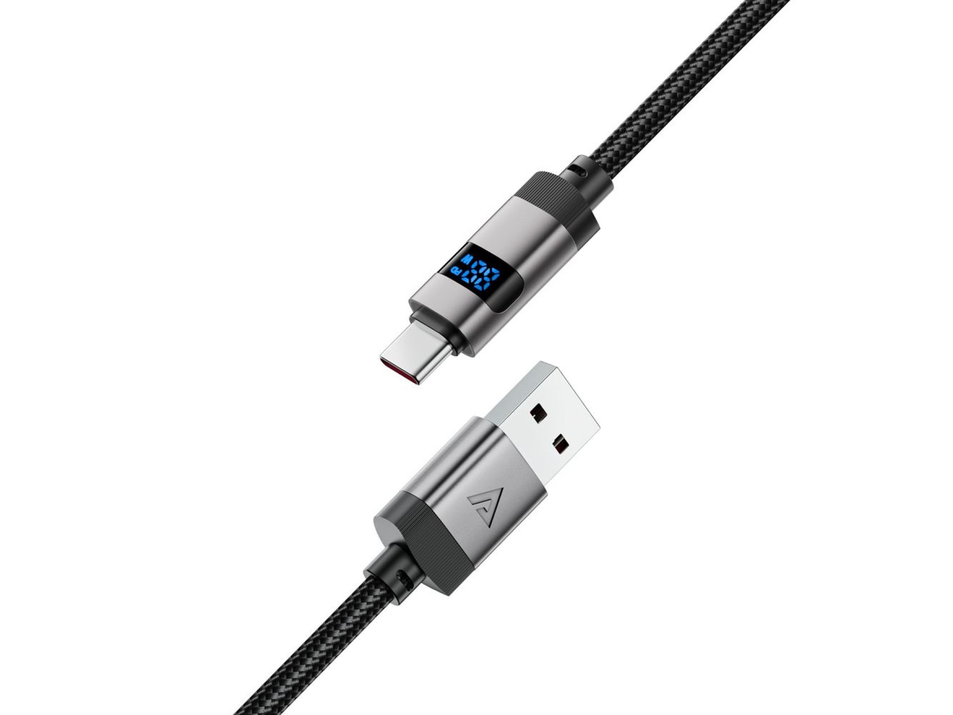Cabo Acefast C15-04 USB-A para USB-C com Display, 480 Mb/s, 66 W, 1,2 m - Preto