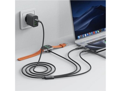 Cabo Acefast C6-11 USB-C 3 em 1 - 2x USB-C / Qi 480Mb/s 100W 1,2m - preto Cabo Acefast C6-11 USB-C 3 em 1 - 2x USB-C / Qi 480Mb/s 100W 1,2m - preto