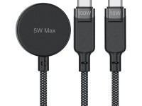Acefast C6-11 USB-C 3in1 Cable - 2x USB-C / Qi 480Mb/s 100W 1.2m - black Acefast C6-11 USB-C 3in1 Cable - 2x USB-C / Qi 480Mb/s 100W 1.2m - black