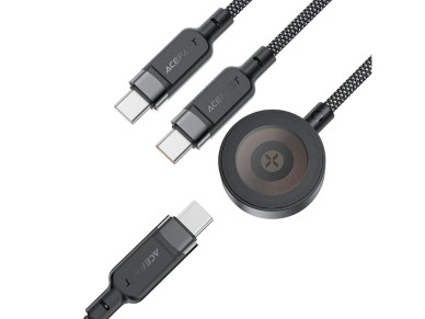 Cabo Acefast C6-11 USB-C 3 em 1 - 2x USB-C / Qi 480Mb/s 100W 1,2m - preto Cabo Acefast C6-11 USB-C 3 em 1 - 2x USB-C / Qi 480Mb/s 100W 1,2m - preto