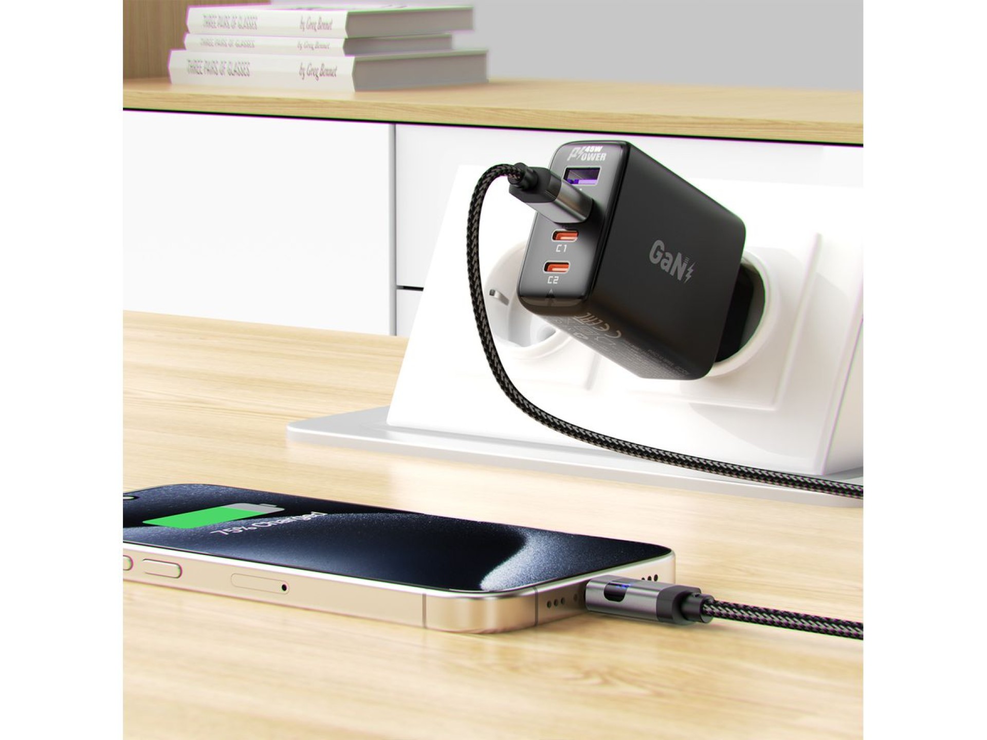Cabo Acefast C15-04 USB-A para USB-C com Display, 480 Mb/s, 66 W, 1,2 m - Preto