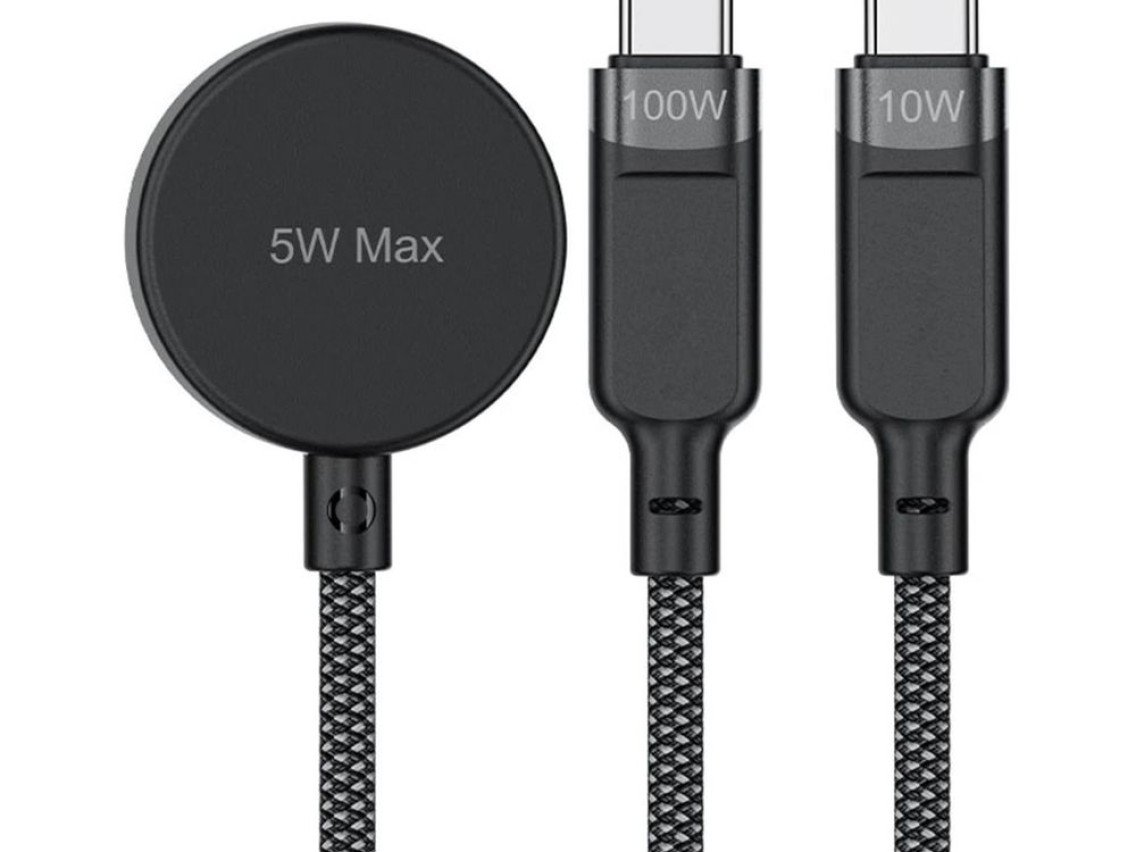 Acefast C6-11 USB-C 3in1 Cable - 2x USB-C / Qi 480Mb/s 100W 1.2m - black