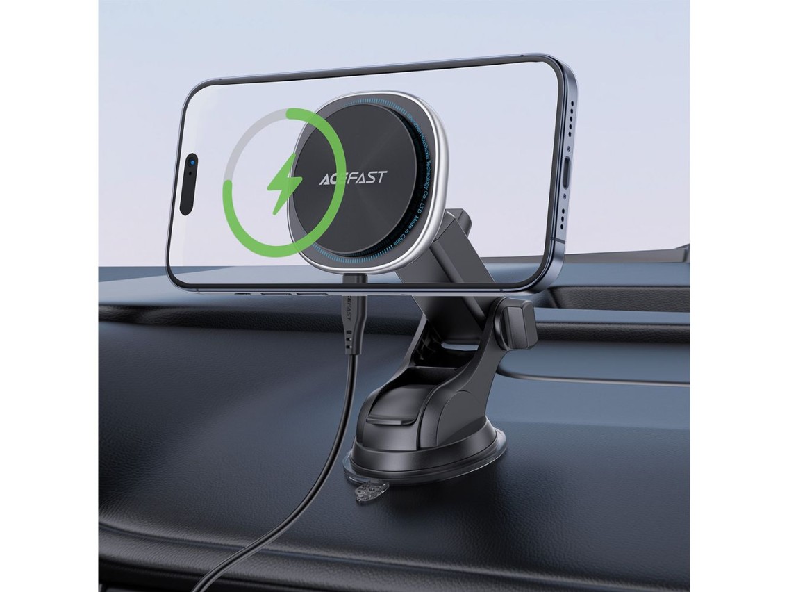 Suporte magnético para painel Acefast D42 com carregador sem fio, compatível com MagSafe - Preto