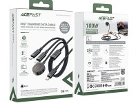 Acefast C6-11 USB-C 3in1 Cable - 2x USB-C / Qi 480Mb/s 100W 1.2m - black Acefast C6-11 USB-C 3in1 Cable - 2x USB-C / Qi 480Mb/s 100W 1.2m - black