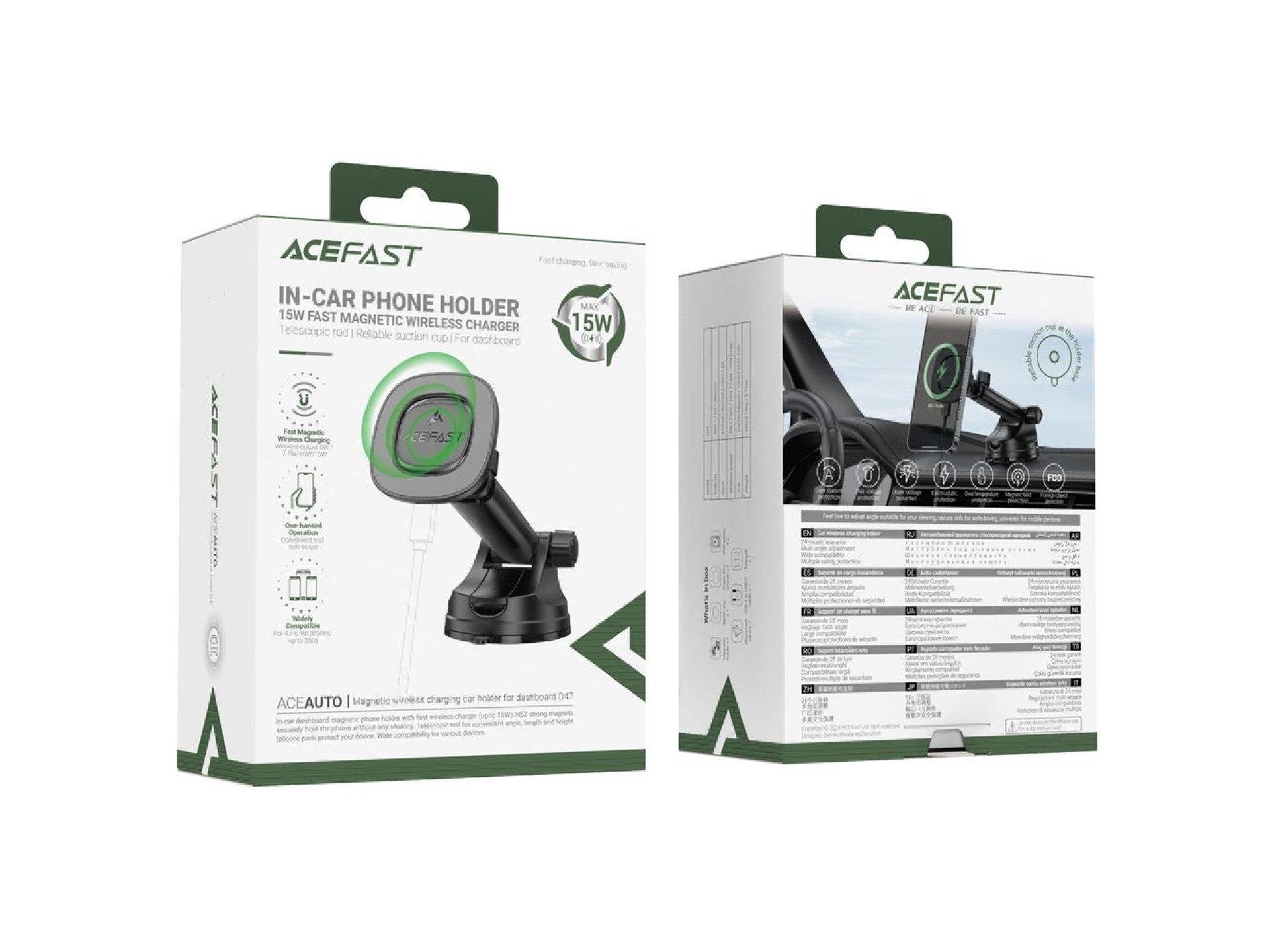 Soporte magnético para salpicadero Acefast D47 con cargador inalámbrico - Negro
