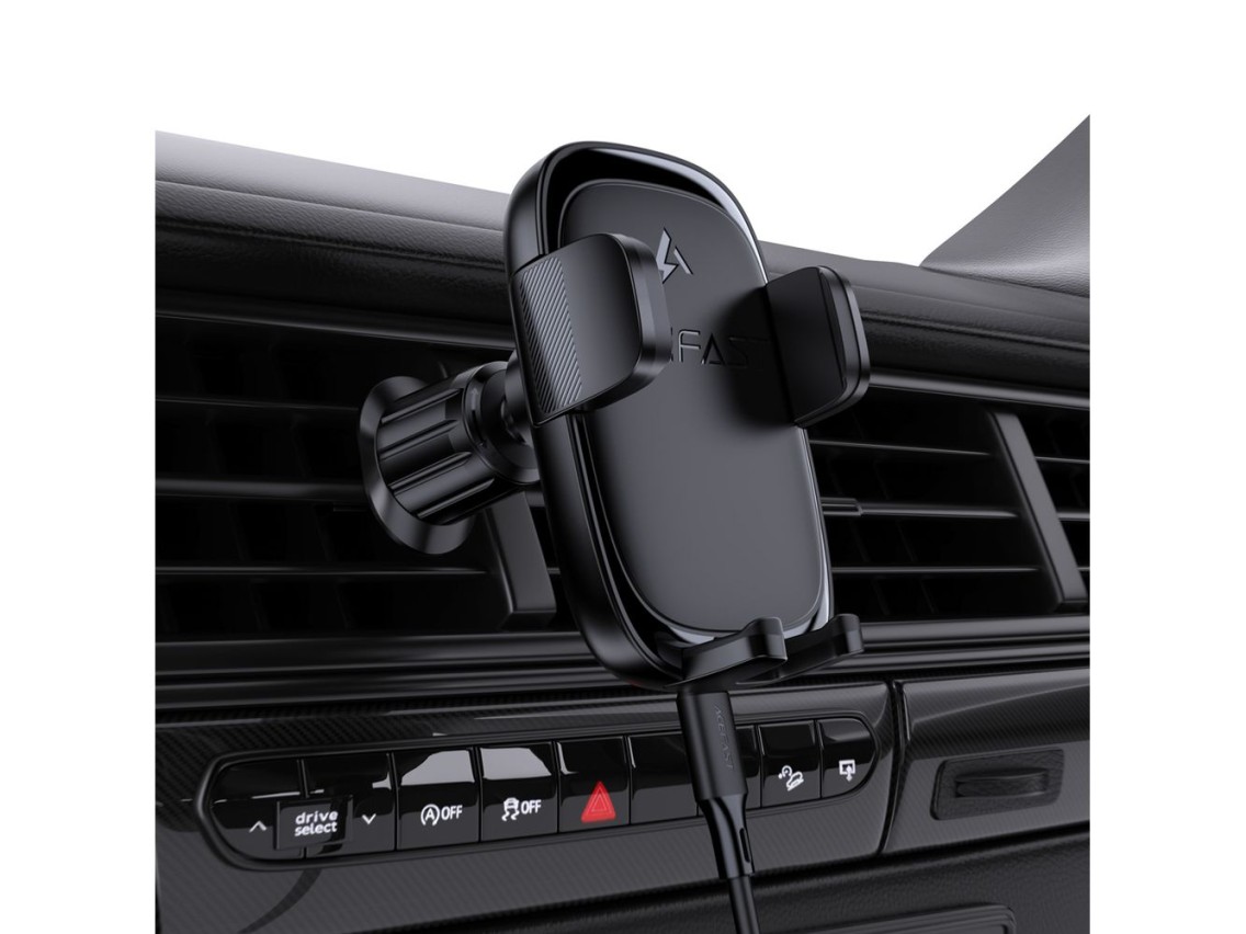Suporte para saída de ar veicular Acefast D48 com carregador sem fio - Preto
