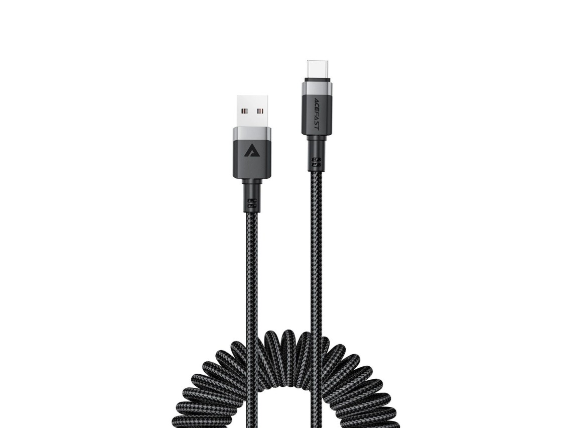 Cabo Acefast C14-04 USB-A para USB-C com mola, 480 Mb/s, 3 A, 1,2 m - Preto