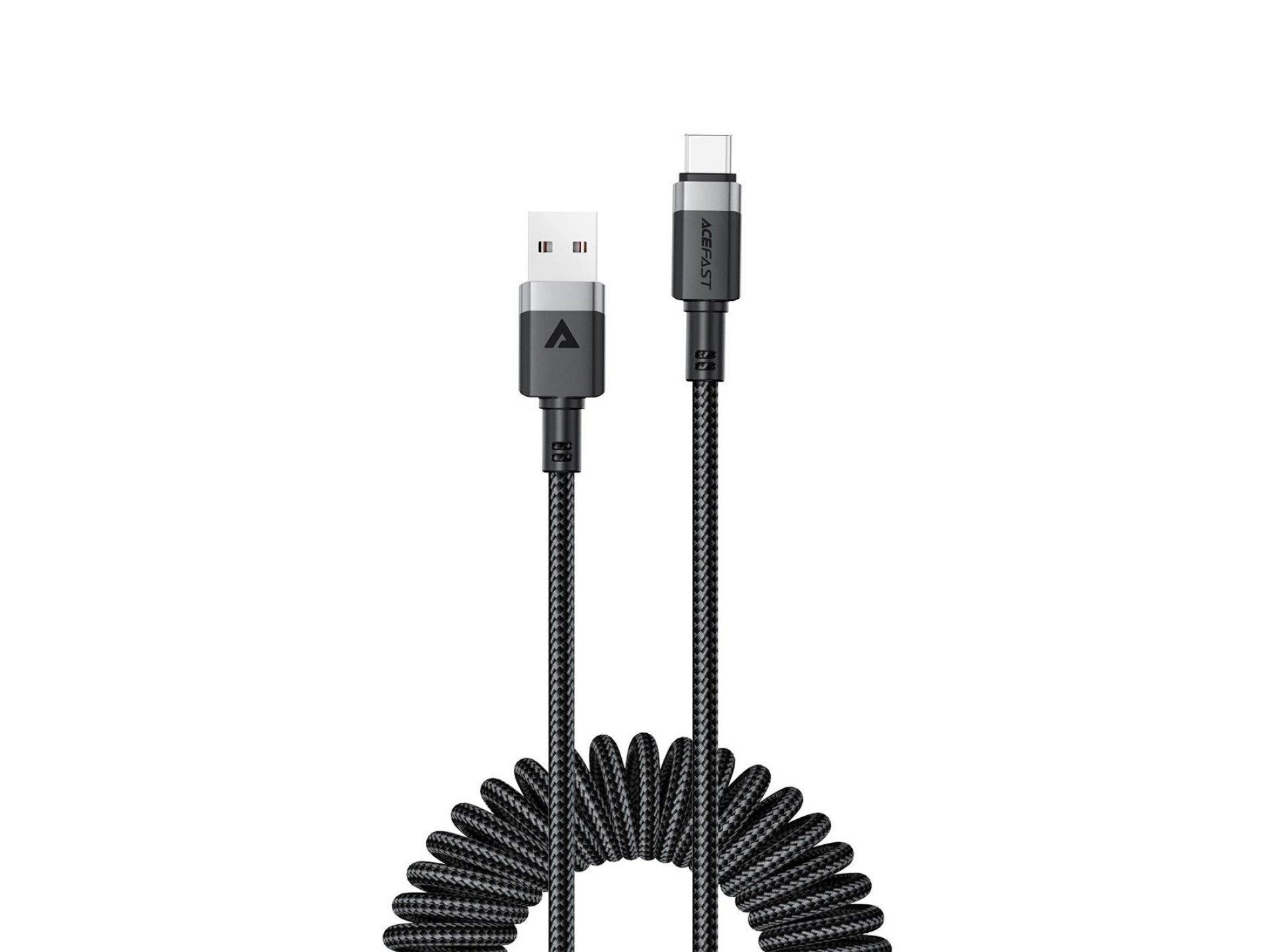 Cabo Acefast C14-04 USB-A para USB-C com mola, 480 Mb/s, 3 A, 1,2 m - Preto