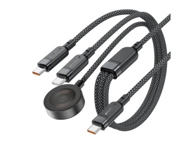 Acefast C6-11 USB-C 3in1 Cable - 2x USB-C / Qi 480Mb/s 100W 1.2m - black Acefast C6-11 USB-C 3in1 Cable - 2x USB-C / Qi 480Mb/s 100W 1.2m - black
