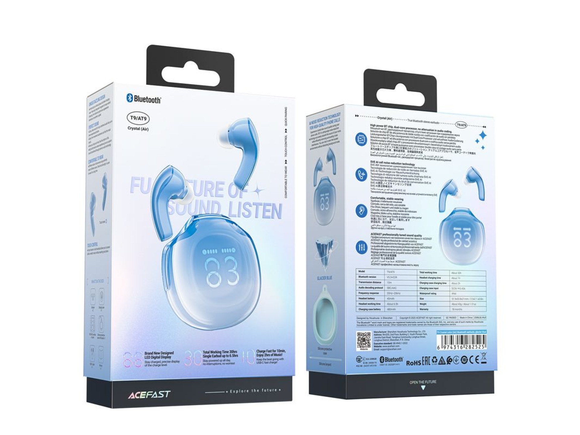 Auriculares inalámbricos intrauditivos Acefast T9 Bluetooth 5.3 - azules