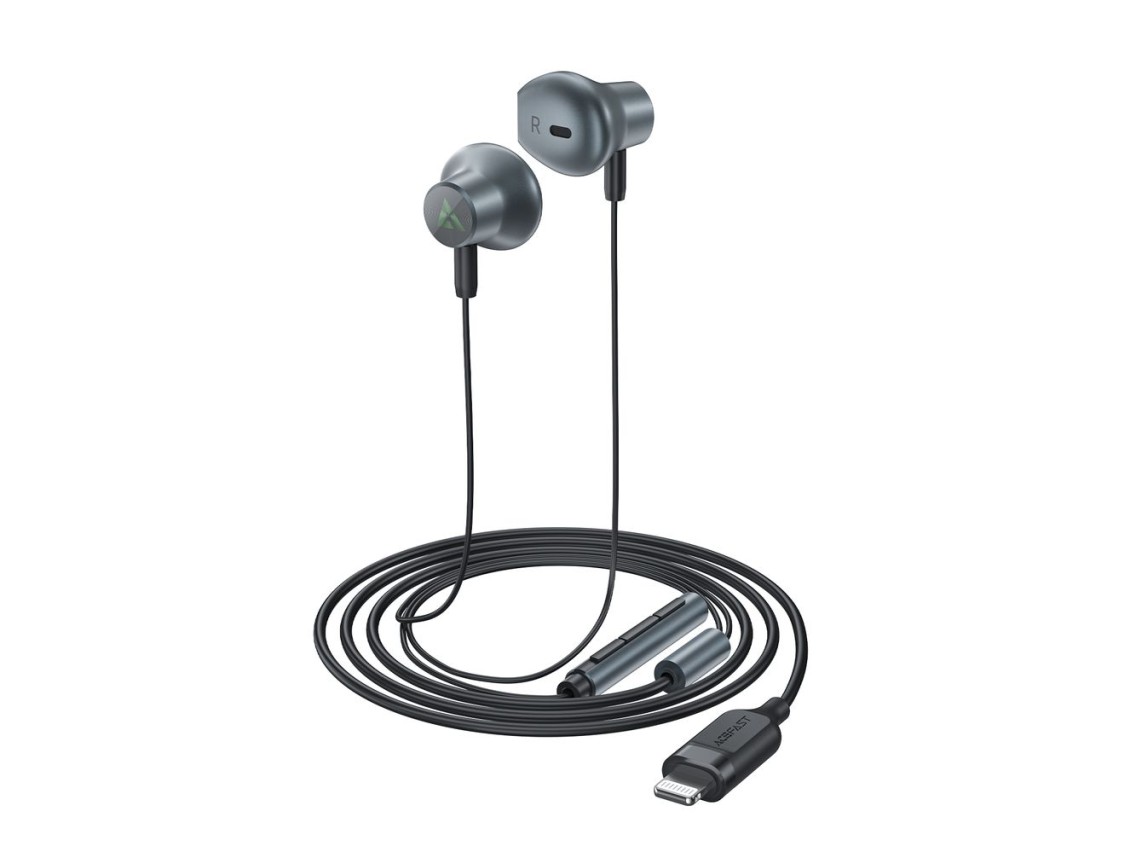 Fones de ouvido intra-auriculares Acefast L1 com conector Lightning, microfone e controle remoto de