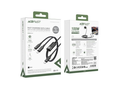 Cable Acefast C5 USB-C - USB-C / USB-C 2 en 1 de 100 W y 480 Mb/s - negro Cable Acefast C5 USB-C - USB-C / USB-C 2 en 1 de 100 W y 480 Mb/s - negro