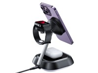 Estação de carregamento indutivo 3 em 1 Acefast E16 15W para celular/fones de ouvido/relógio - preta Estação de carregamento indutivo 3 em 1 Acefast E16 15W para celular/fones de ouvido/relógio - preta