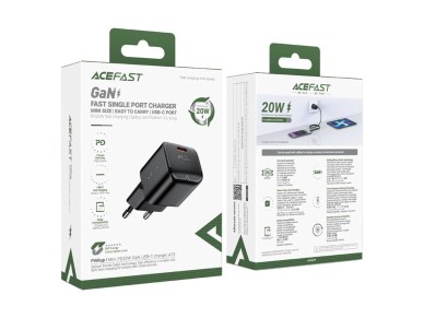 Acefast A73 Mini PD 20W GaN USB-C wall charger - black Acefast A73 Mini PD 20W GaN USB-C wall charger - black