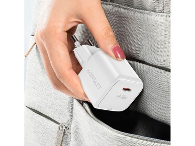 Acefast A73 Mini PD 20W GaN wall charger + USB-C cable - white Acefast A73 Mini PD 20W GaN wall charger + USB-C cable - white