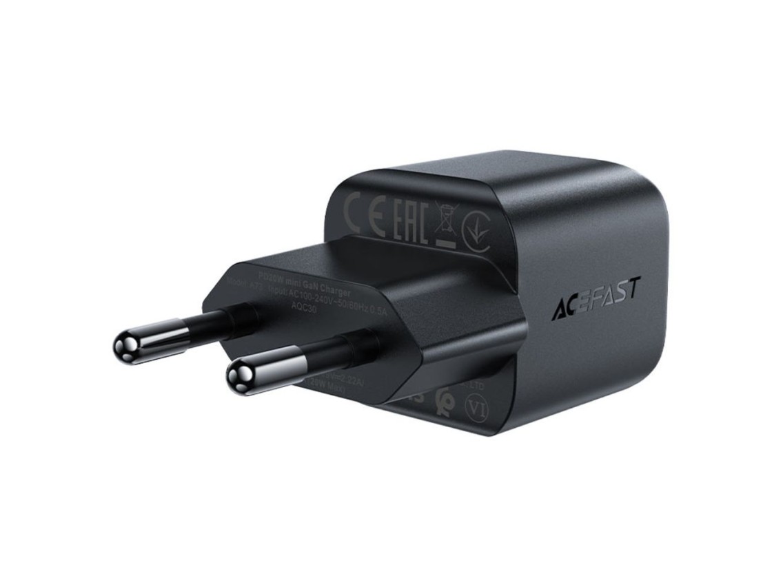 Cargador de pared Acefast A73 Mini PD de 20 W GaN USB-C - negro