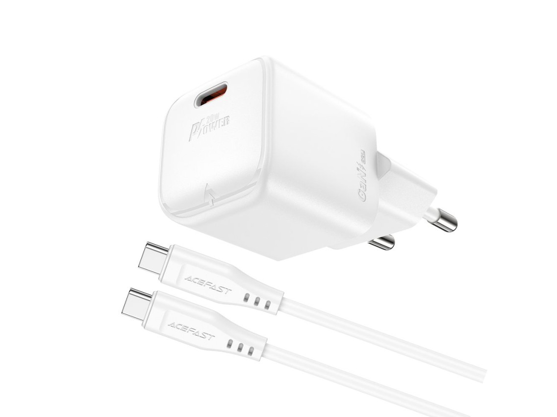 Acefast A73 Mini PD 20W GaN wall charger + USB-C cable - white