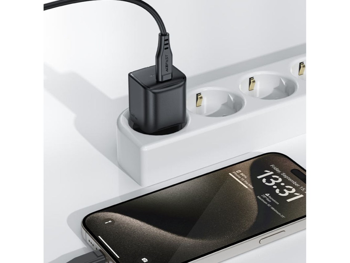 Cargador de pared Acefast A73 Mini PD de 20 W GaN USB-C - negro