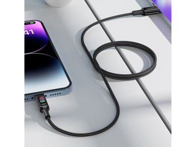 Cabo Acefast C7-03 USB-C de 100 W e 1,2 m com display - preto