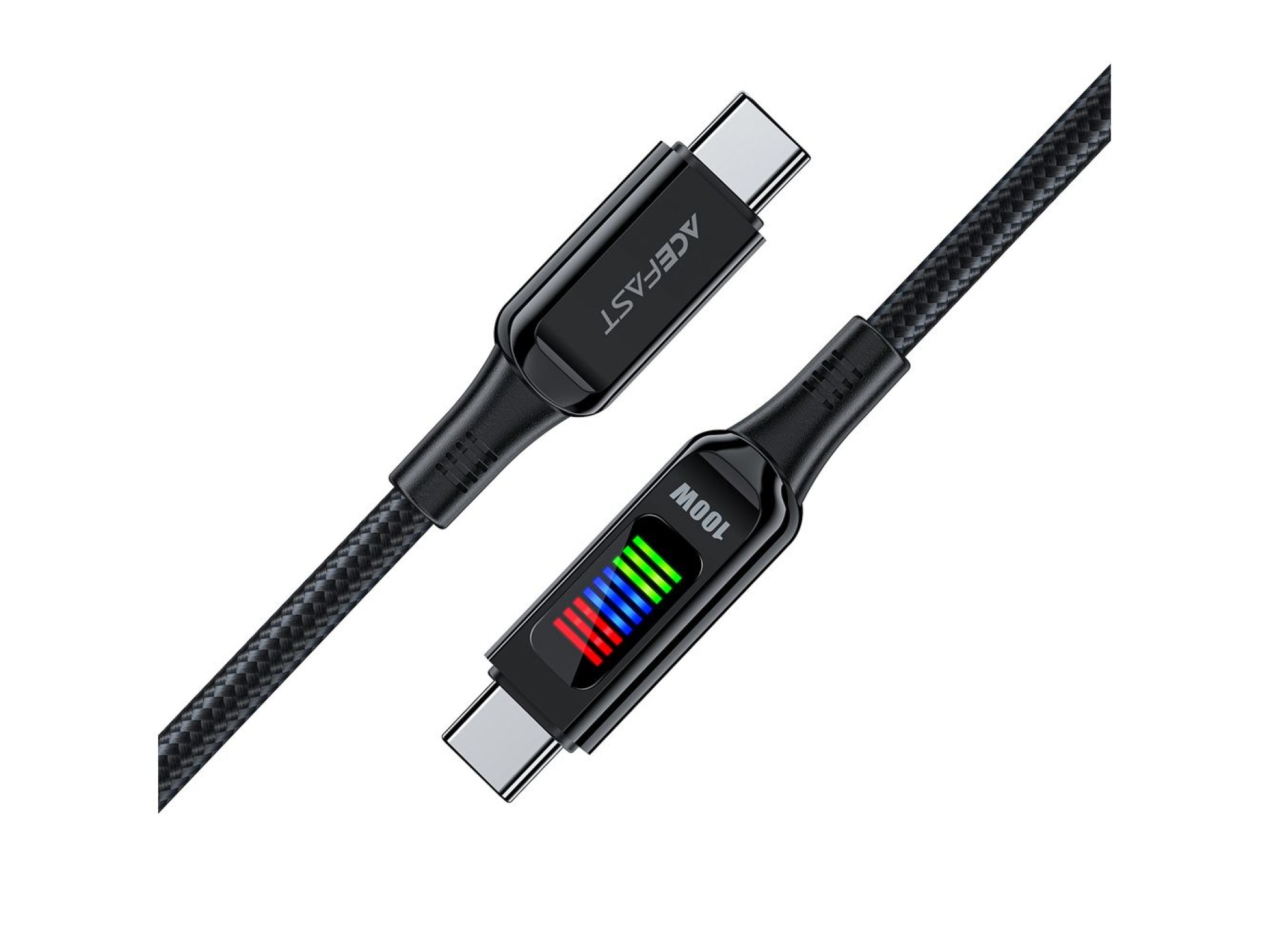 Cabo Acefast C7-03 USB-C de 100 W e 1,2 m com display - preto