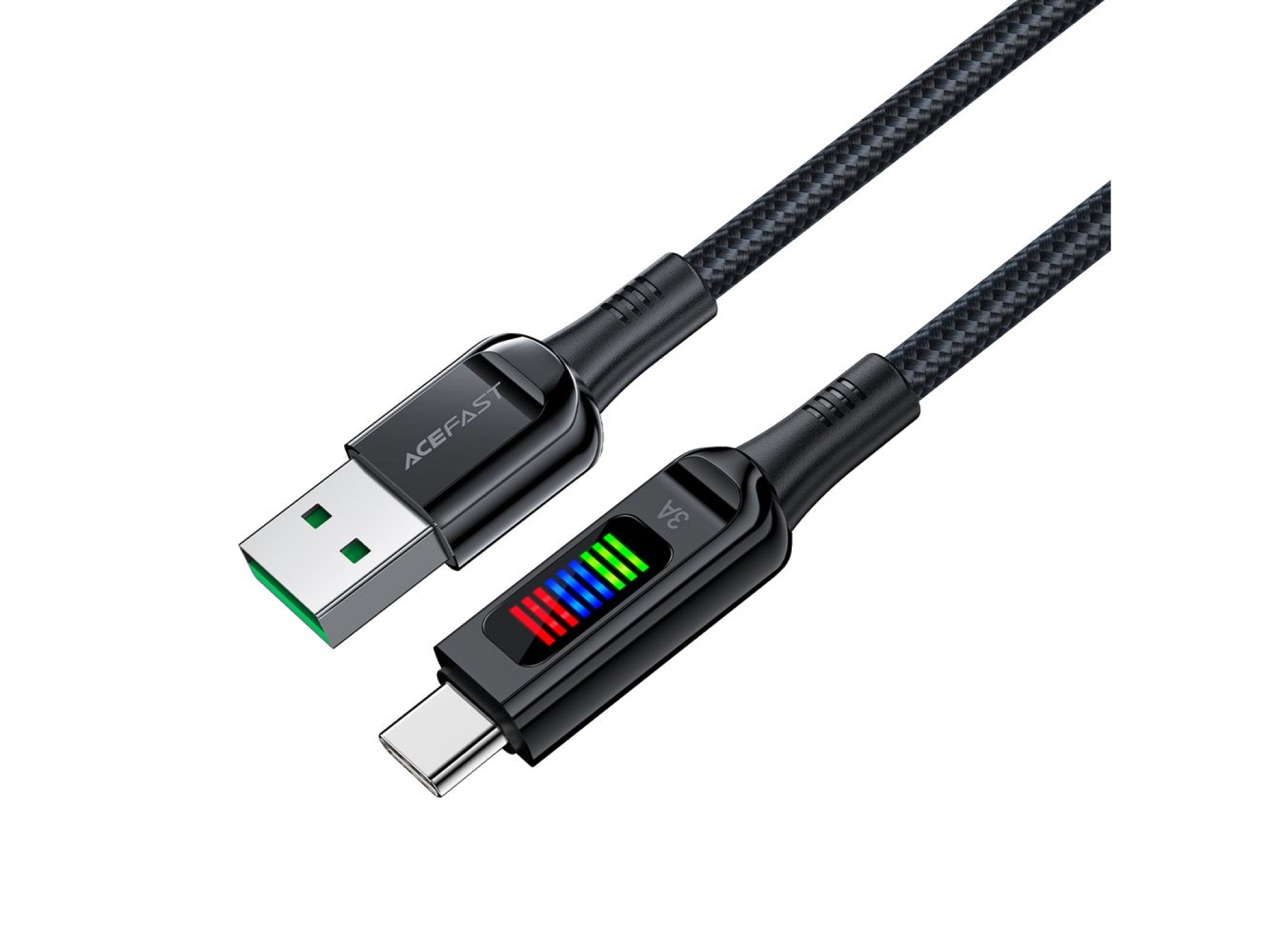 Cabo Acefast C7-04 USB-A USB-C 60W 1,2m com display - preto