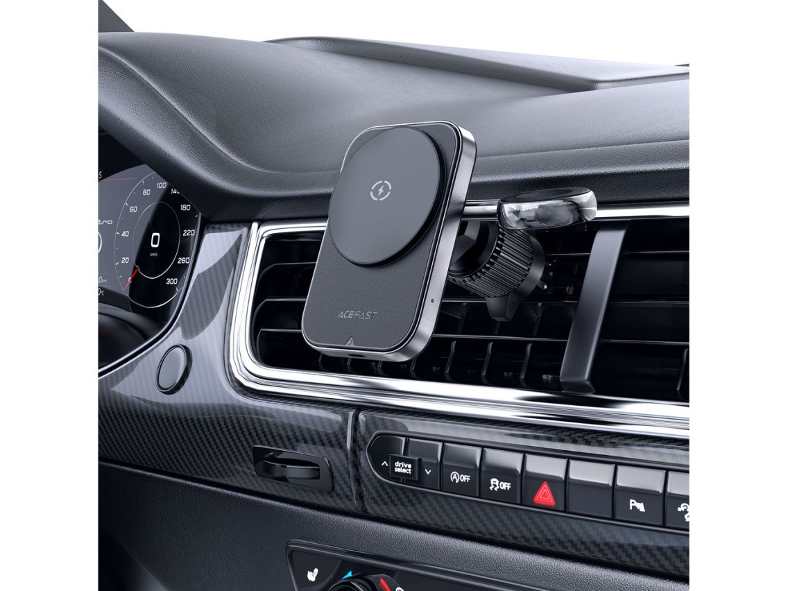 Acefast D18 car holder with MagSafe / Qi inductive charger + USB-A USB-C cable - black