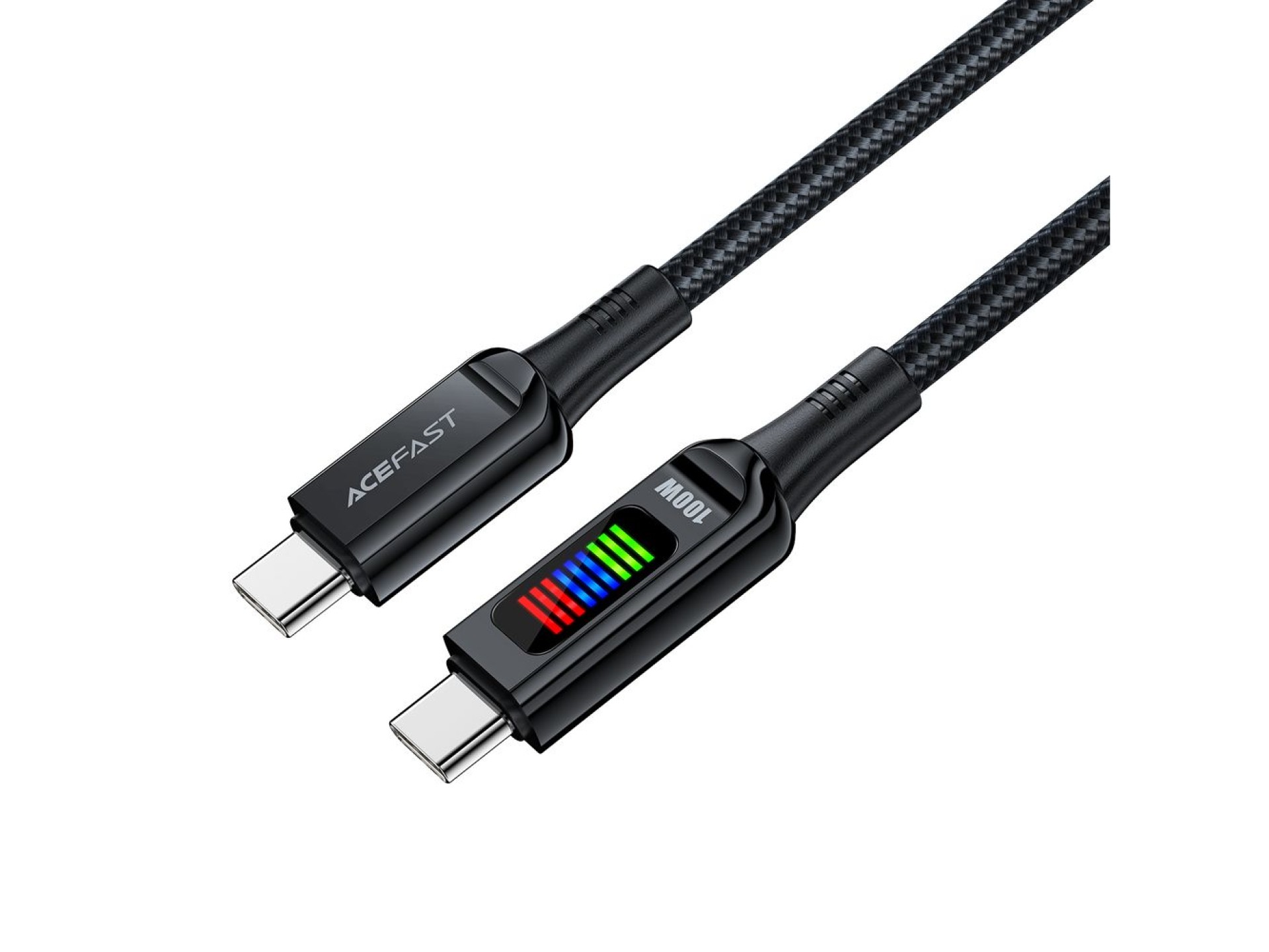 Cabo Acefast C7-03 USB-C de 100 W e 1,2 m com display - preto