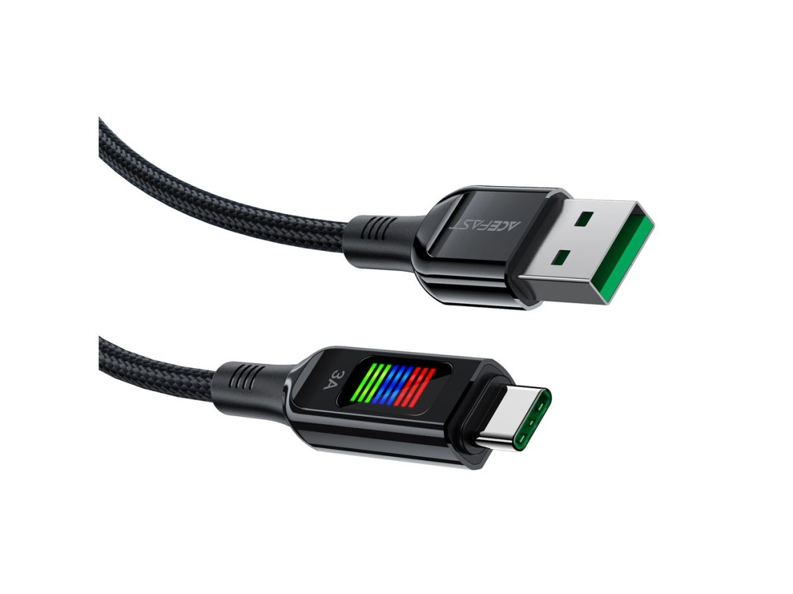 Cabo Acefast C7-04 USB-A USB-C 60W 1,2m com display - preto