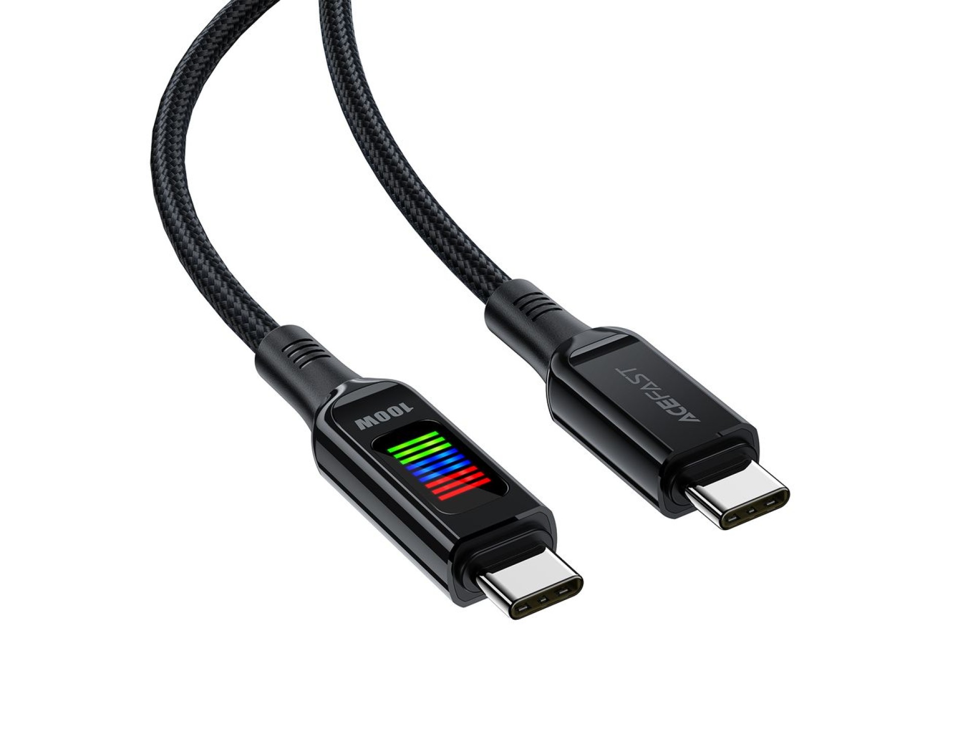 Cabo Acefast C7-03 USB-C de 100 W e 1,2 m com display - preto