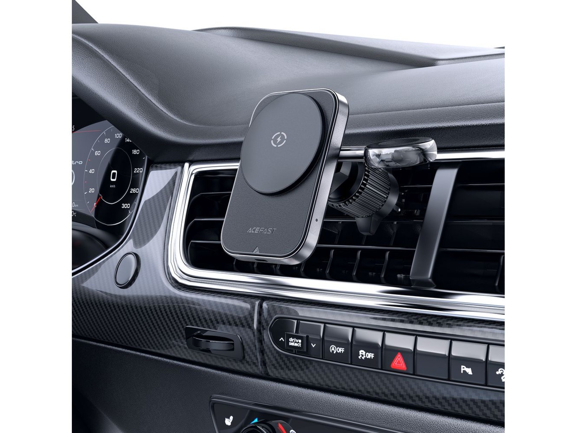 Acefast D18 car holder with MagSafe / Qi inductive charger + USB-A USB-C cable - black