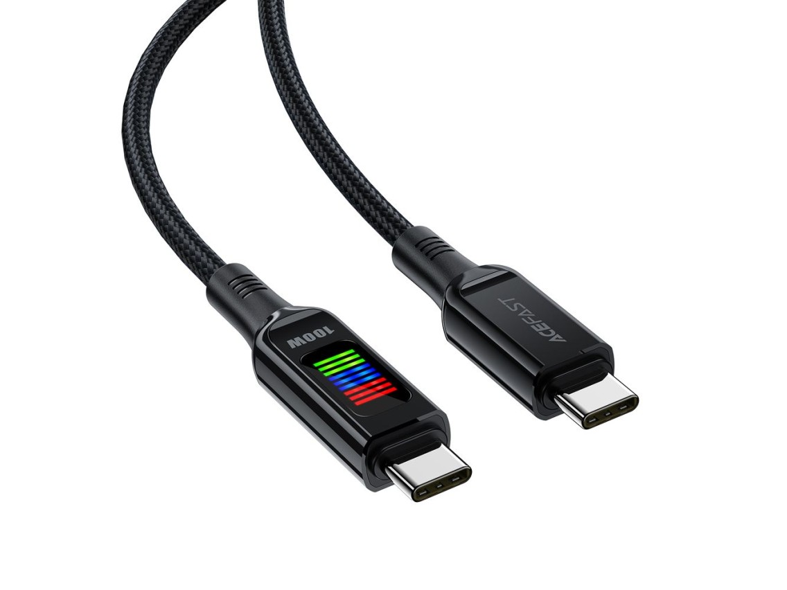 Cabo Acefast C7-03 USB-C de 100 W e 1,2 m com display - preto