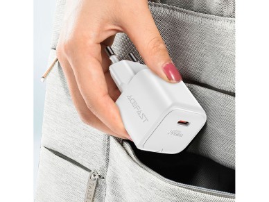 Acefast A77 Mini PD 30W GaN wall charger + USB-C cable - white Acefast A77 Mini PD 30W GaN wall charger + USB-C cable - white