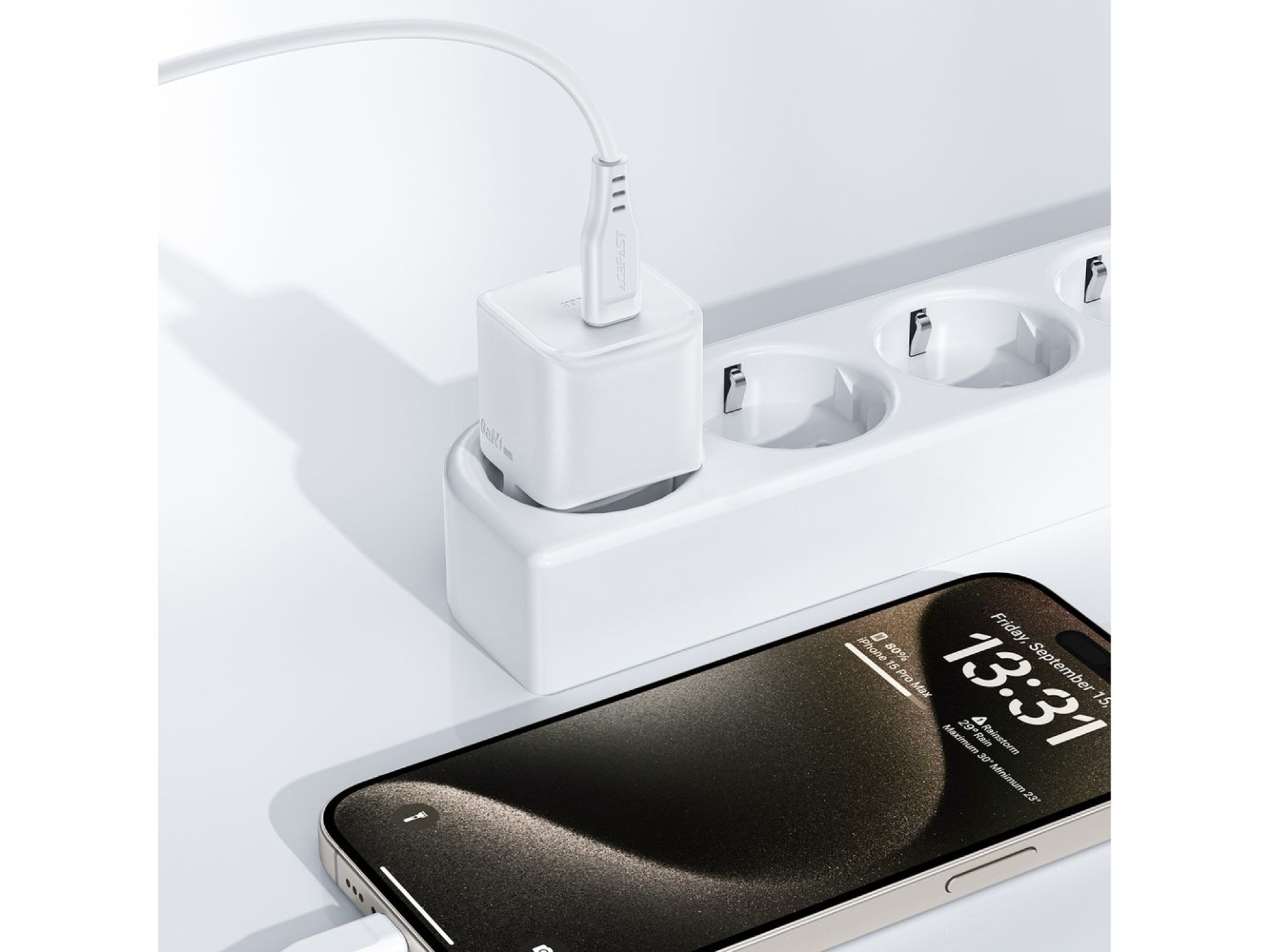 Carregador de parede Acefast A77 Mini PD 30W GaN + cabo USB-C - branco