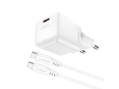 Acefast A77 Mini PD 30W GaN wall charger + USB-C cable - white Acefast A77 Mini PD 30W GaN wall charger + USB-C cable - white