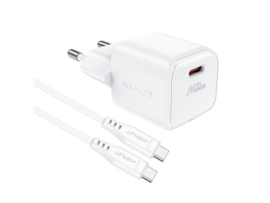 Acefast A77 Mini PD 30W GaN wall charger + USB-C cable - white Acefast A77 Mini PD 30W GaN wall charger + USB-C cable - white