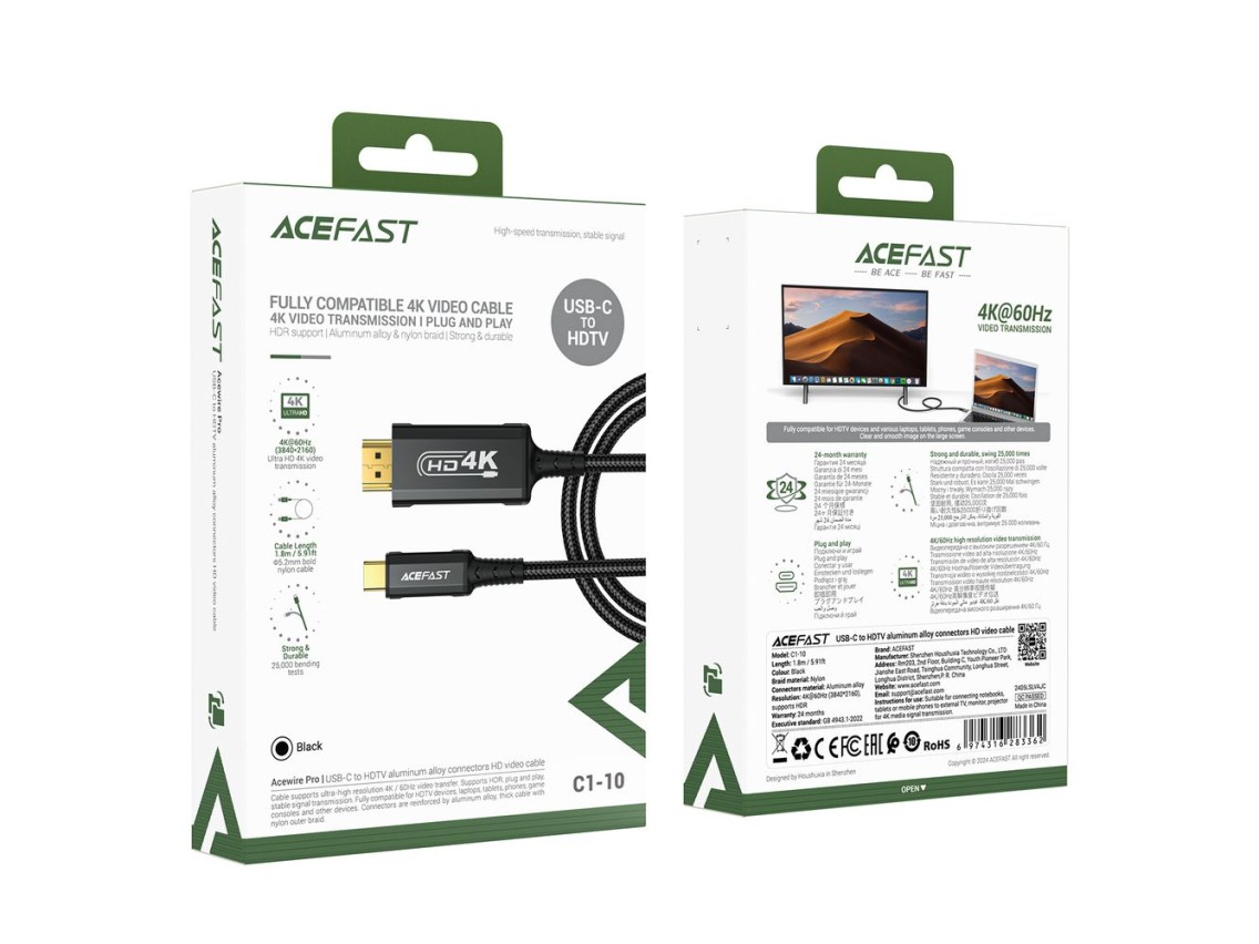 Acefast C1 USB-C/HDMI Video Cable 4K 60Hz HDR 1.8m - Black