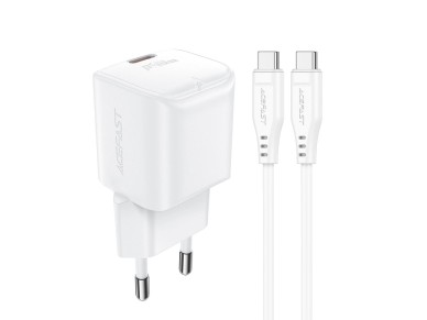 Acefast A77 Mini PD 30W GaN wall charger + USB-C cable - white Acefast A77 Mini PD 30W GaN wall charger + USB-C cable - white