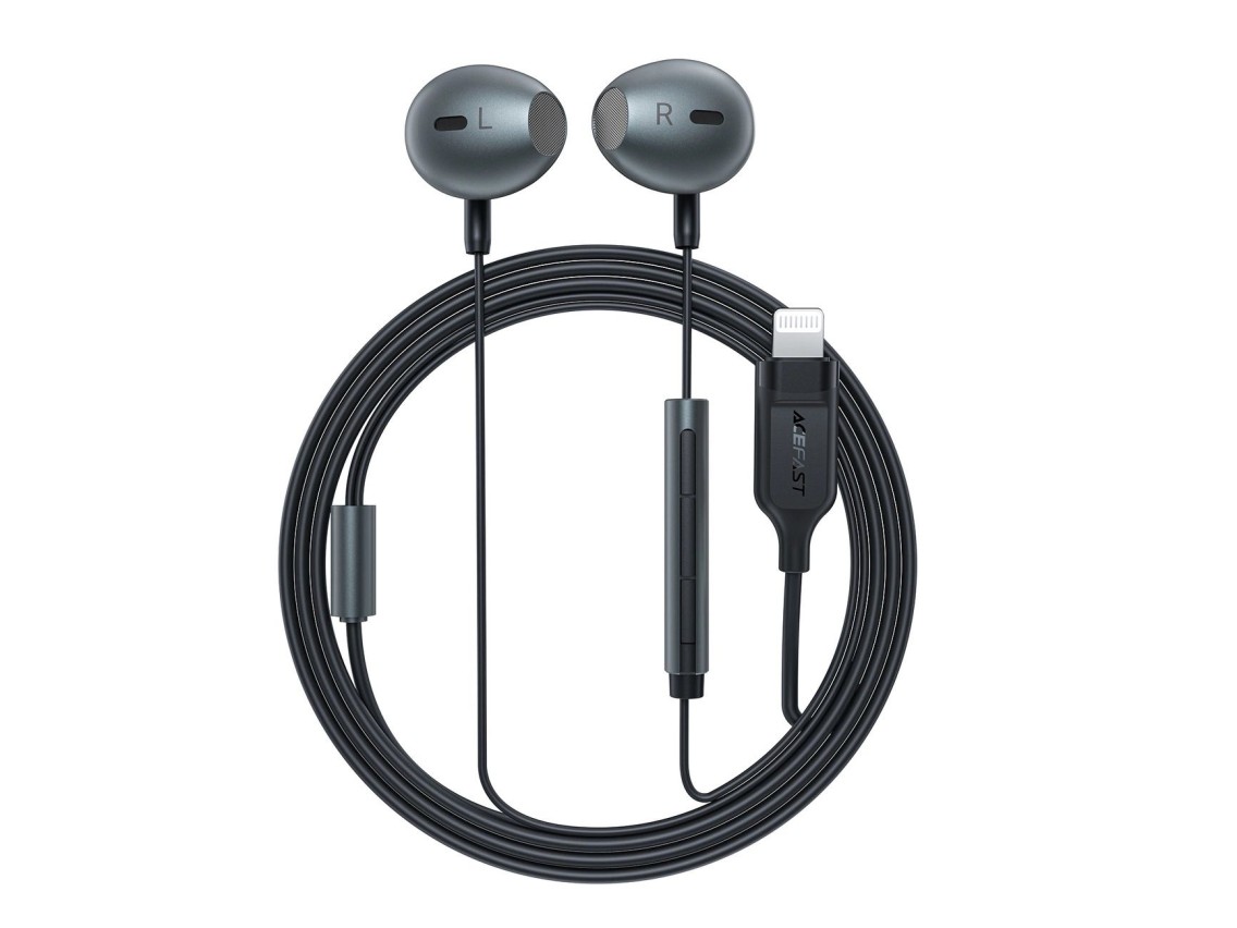 Fones de ouvido intra-auriculares Acefast L1 com conector Lightning, microfone e controle remoto de