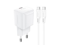 Acefast A73 Mini PD 20W GaN wall charger + USB-C cable - white Acefast A73 Mini PD 20W GaN wall charger + USB-C cable - white