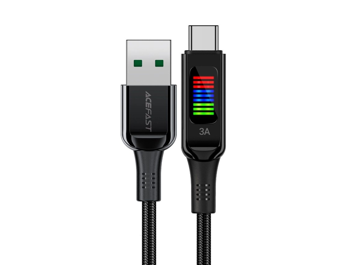 Cabo Acefast C7-04 USB-A USB-C 60W 1,2m com display - preto