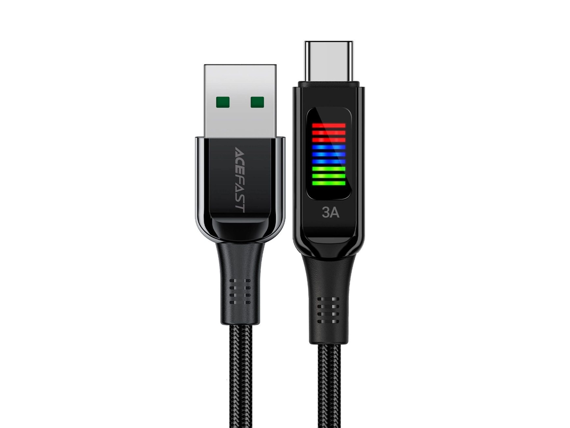 Cabo Acefast C7-04 USB-A USB-C 60W 1,2m com display - preto